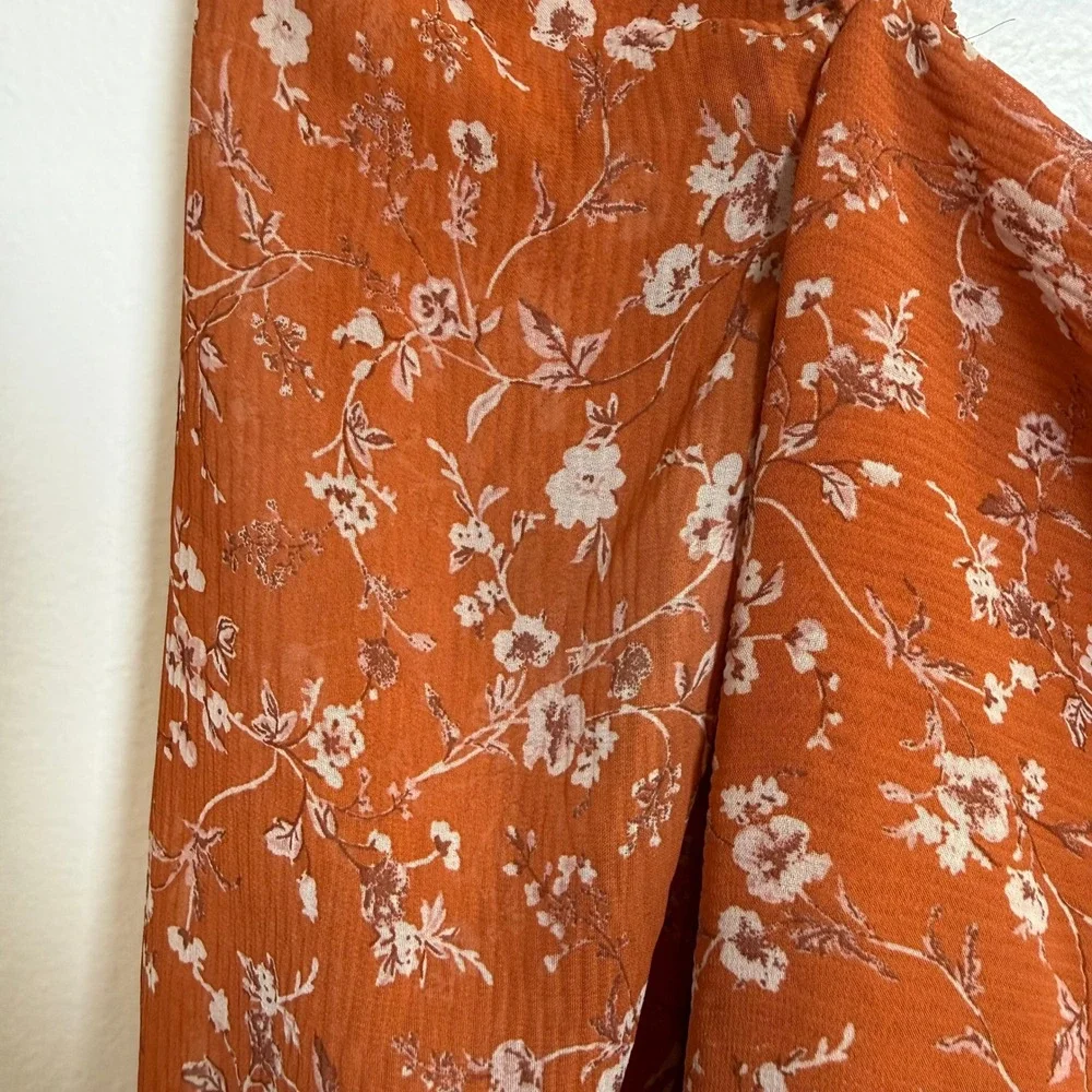 ASTR Rust Multi‎ Floral Puff Sleeve Peplum Blouse Top Size M